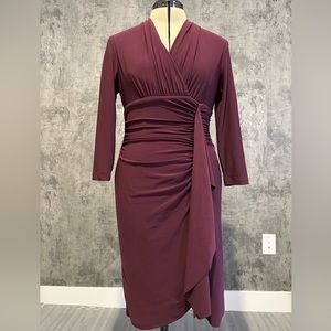Ellen Tracy Short Sleeve Faux Wrap Dress Size 4 Wine Red